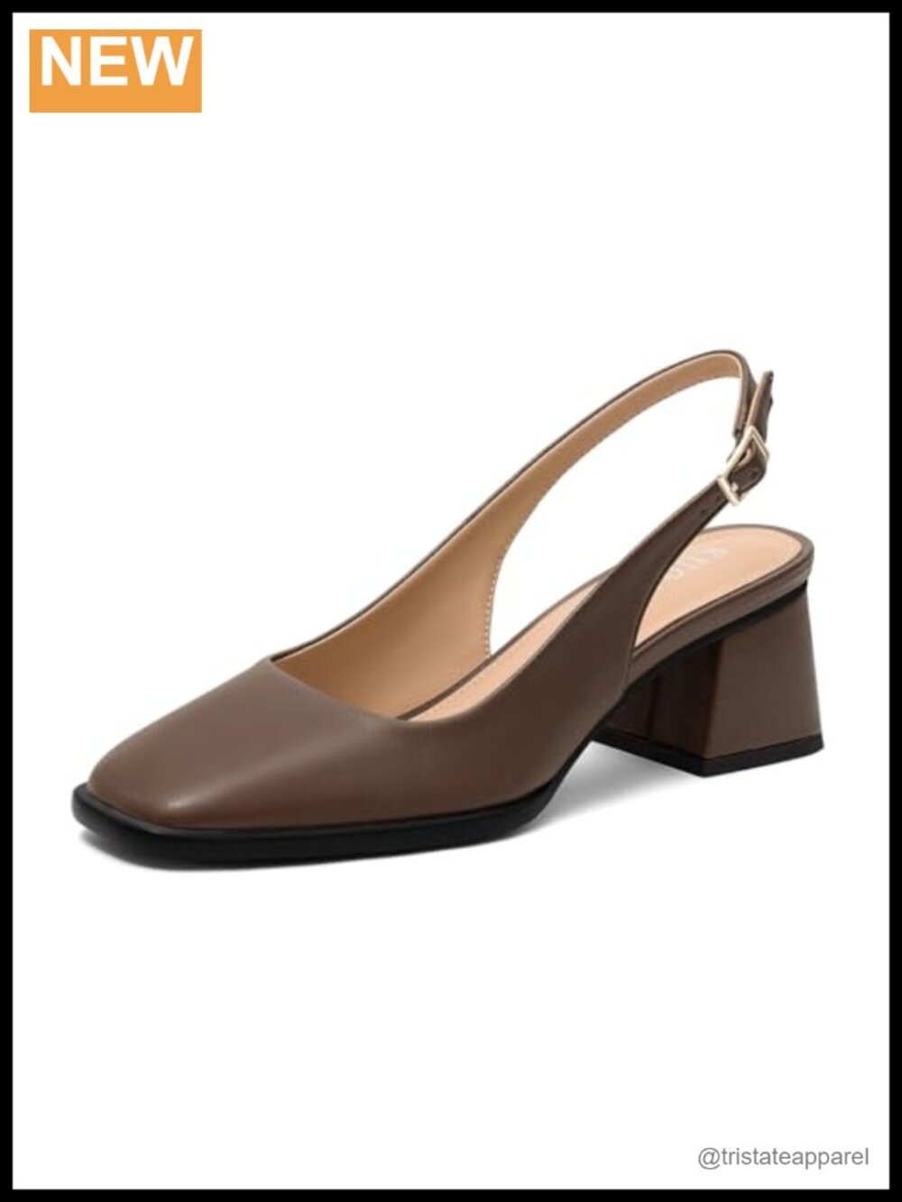 Chunky Heel Slingback Pumps Faux Leather Adjustable Buckle